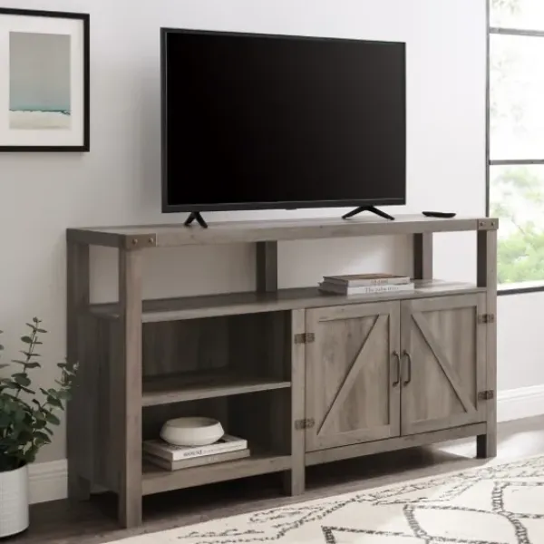Tv Stands & Media Consoles-Kirkland's Home Highboy Barn Door Tv Stand Gray