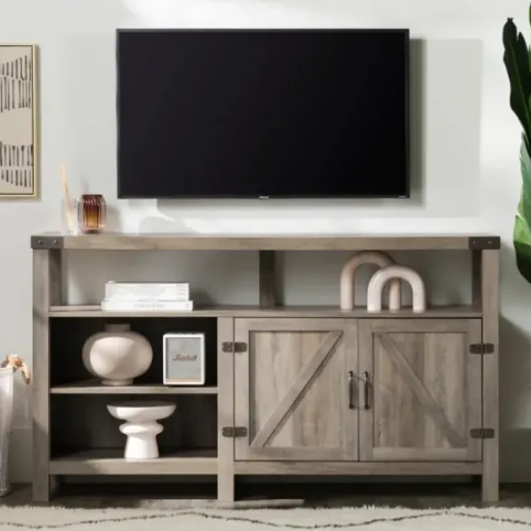 Tv Stands & Media Consoles-Kirkland's Home Highboy Barn Door Tv Stand Gray
