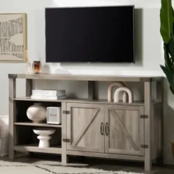 Tv Stands & Media Consoles-Kirkland's Home Highboy Barn Door Tv Stand Gray