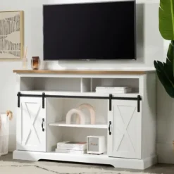 Tv Stands & Media Consoles-Kirkland's Home Highboy Sliding Barn Door Media Cabinet White