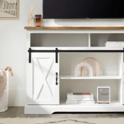 Tv Stands & Media Consoles-Kirkland's Home Highboy Sliding Barn Door Media Cabinet White