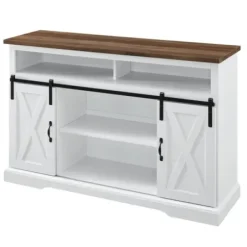 Tv Stands & Media Consoles-Kirkland's Home Highboy Sliding Barn Door Media Cabinet White