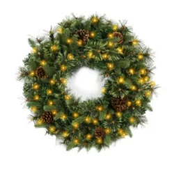 Wreaths-Kirkland's Home Holiday Pine Needle Cabin Pre-Lit Wreath Green/Brown