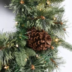 Wreaths-Kirkland's Home Holiday Pine Needle Cabin Pre-Lit Wreath Green/Brown