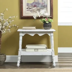 Accent & End Tables-Kirkland's Home Hollie Cream Slant Leg Scallop Edge Side Table Ivory
