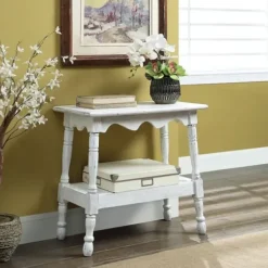 Accent & End Tables-Kirkland's Home Hollie Cream Slant Leg Scallop Edge Side Table Ivory