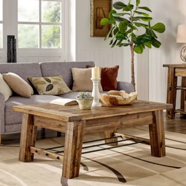 Coffee Tables-Kirkland's Home Honey Acacia Wood Coffee Table With Metal Bars Tan