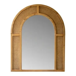 Framed Mirrors-Kirkland's Home Honey Brown Rattan Weave Arched Framed Mirror