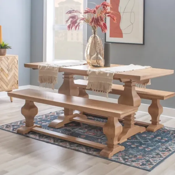 Dining Tables-Kirkland's Home Honey Brown Wood Double Pedestal Dining Table Tan