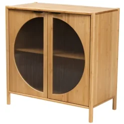 Cabinets & Sideboards-Kirkland's Home Honey Crescent Window 2-Door Cabinet Brown
