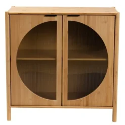 Cabinets & Sideboards-Kirkland's Home Honey Crescent Window 2-Door Cabinet Brown