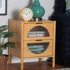 Nightstands-Kirkland's Home Honey Crescent Window 2-Drawer Nightstand Brown