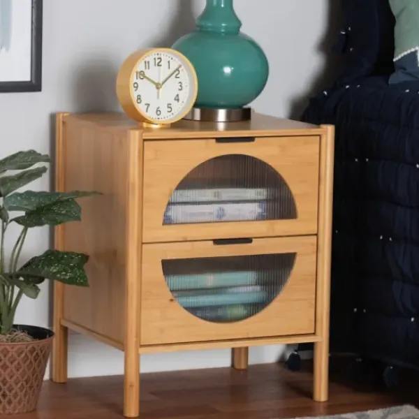 Nightstands-Kirkland's Home Honey Crescent Window 2-Drawer Nightstand Brown