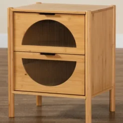 Nightstands-Kirkland's Home Honey Crescent Window 2-Drawer Nightstand Brown