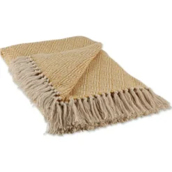 Blankets & Throws-Kirkland's Home Honey Diamond Fringe Throw Gold