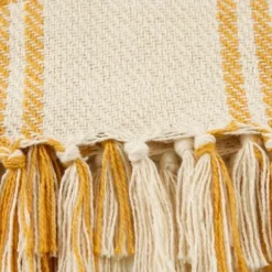 Blankets & Throws-Kirkland's Home Honey Gold Plaid Fringe Throw Yellow