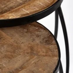 Accent & End Tables-Kirkland's Home Honey Wood And Black Metal Accent Tables, Set Of 2