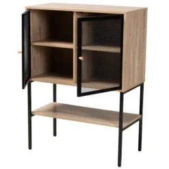 Cabinets & Sideboards-Kirkland's Home Honey Wood And Metal Mesh Cabinet Brown