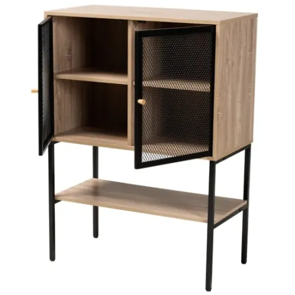 Cabinets & Sideboards-Kirkland's Home Honey Wood And Metal Mesh Cabinet Brown