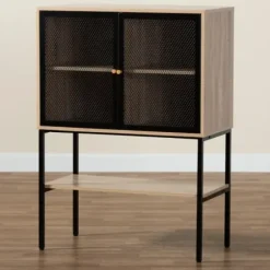 Cabinets & Sideboards-Kirkland's Home Honey Wood And Metal Mesh Cabinet Brown