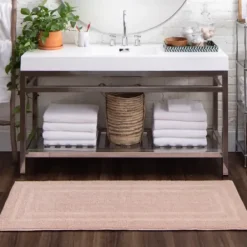 Bathroom Rugs-Kirkland's Home Hot Asymmetrical Cotton Bath Mat, 34 In. Pink