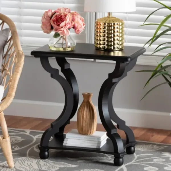 Accent & End Tables-Kirkland's Home Hourglass Wood Accent Table Black