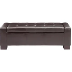 Benches & Ottomans-Kirkland's Home Hudson Tufted Faux Leather Storage Bench Brown