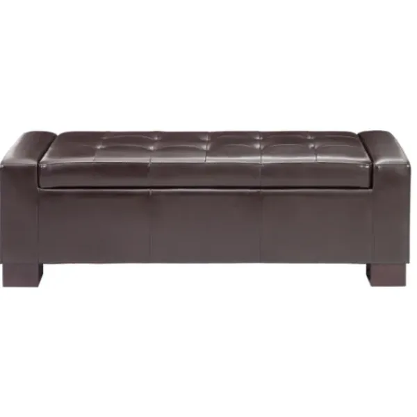 Benches & Ottomans-Kirkland's Home Hudson Tufted Faux Leather Storage Bench Brown