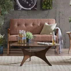 Sofas & Loveseats-Kirkland's Home Hues Rockwood Pecan Finish Loveseat Orange