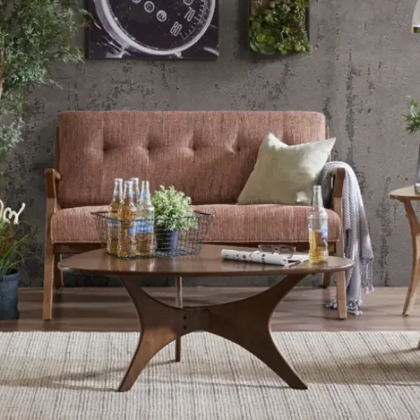 Sofas & Loveseats-Kirkland's Home Hues Rockwood Pecan Finish Loveseat Orange