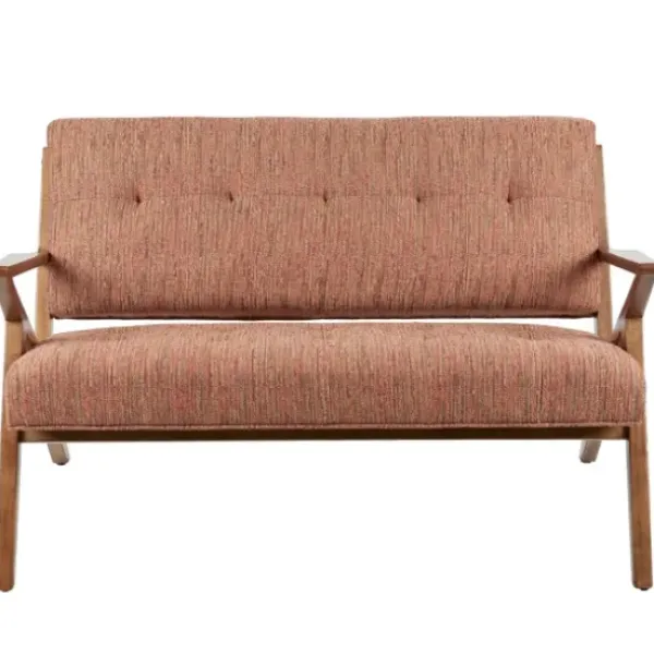 Sofas & Loveseats-Kirkland's Home Hues Rockwood Pecan Finish Loveseat Orange