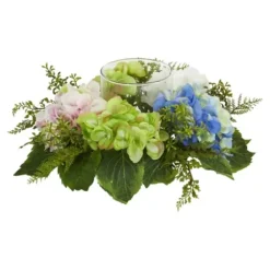 Arrangements & Greenery-Kirkland's Home Hydrangea Candle Centerpiece Pink/Blue