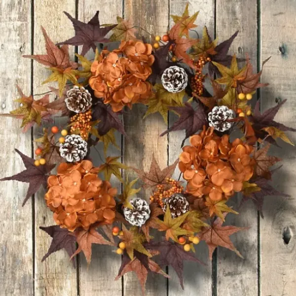 Wreaths-Kirkland's Home Hydrangea Maple Berry Frosted Harvest Wreath Brown/Orange/Green