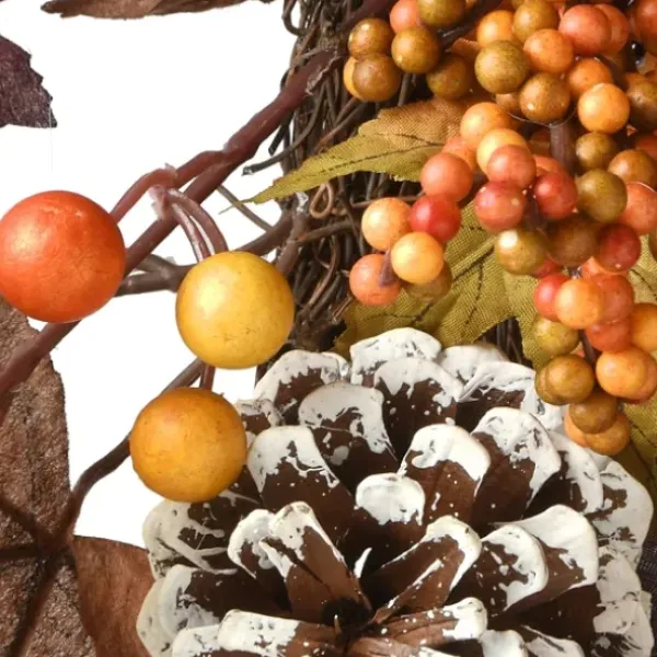 Wreaths-Kirkland's Home Hydrangea Maple Berry Frosted Harvest Wreath Brown/Orange/Green