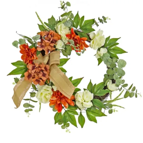 Wreaths-Kirkland's Home Hydrangeas And Roses Harvest Wreath Orange/Green