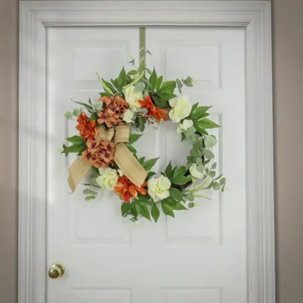 Wreaths-Kirkland's Home Hydrangeas And Roses Harvest Wreath Orange/Green