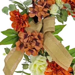 Wreaths-Kirkland's Home Hydrangeas And Roses Harvest Wreath Orange/Green