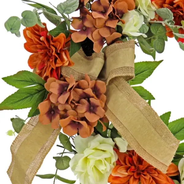 Wreaths-Kirkland's Home Hydrangeas And Roses Harvest Wreath Orange/Green