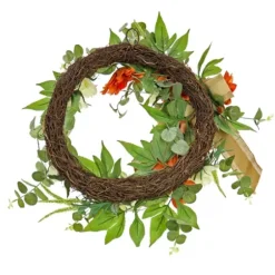 Wreaths-Kirkland's Home Hydrangeas And Roses Harvest Wreath Orange/Green