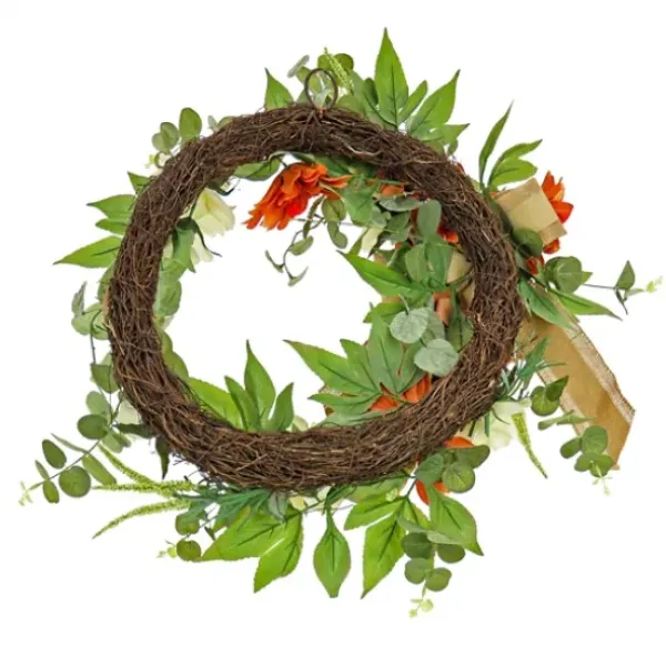 Wreaths-Kirkland's Home Hydrangeas And Roses Harvest Wreath Orange/Green