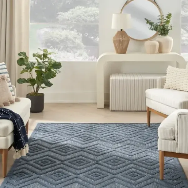 Outdoor Rugs-Kirkland's Home Ikat Coral Sea Blue Outdoor Area Rug, 5X7 White/Yellow/Blue