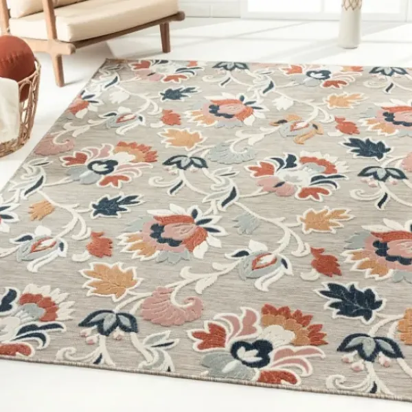 Outdoor Rugs-Kirkland's Home Ikat Coral White Sand Outdoor Area Rug, 5X7 White/Tan/Blue