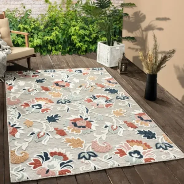 Outdoor Rugs-Kirkland's Home Ikat Coral White Sand Outdoor Area Rug, 5X7 White/Tan/Blue