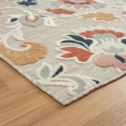 Outdoor Rugs-Kirkland's Home Ikat Coral White Sand Outdoor Area Rug, 5X7 White/Tan/Blue