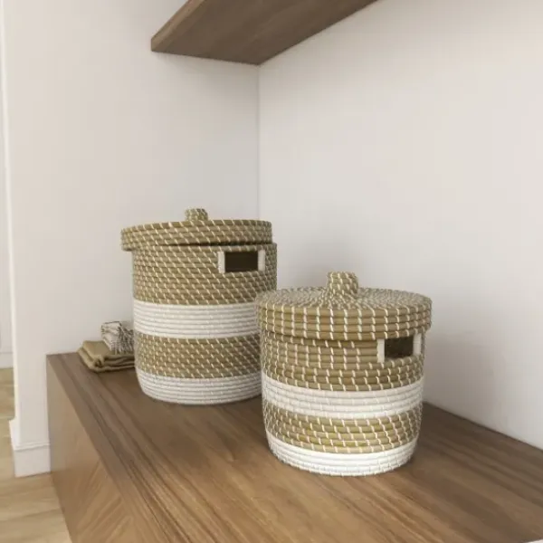 Baskets & Boxes-Kirkland's Home Indigo Bold Striped Jute Basket, 17 In. Blue/Ivory