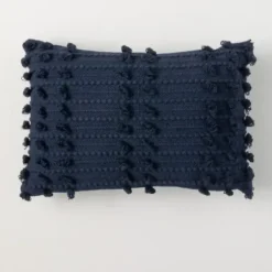 Pillows-Kirkland's Home Indigo Woven Lumbar Pillow Blue