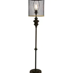Floor Lamps-Kirkland's Home Industrial Edison Bulb Metal Mesh Shade Floor Lamp Black