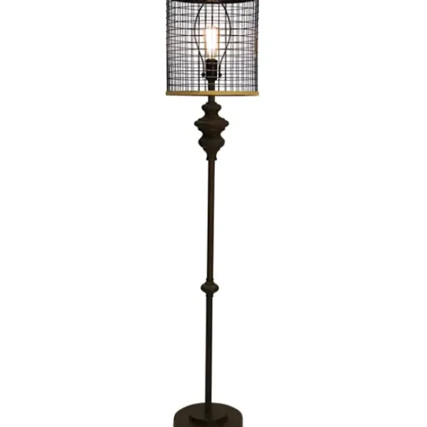 Floor Lamps-Kirkland's Home Industrial Edison Bulb Metal Mesh Shade Floor Lamp Black