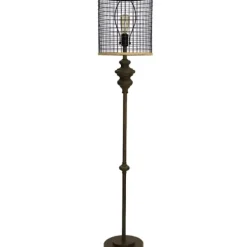 Floor Lamps-Kirkland's Home Industrial Edison Bulb Metal Mesh Shade Floor Lamp Black