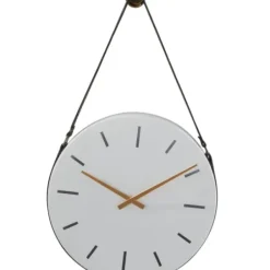 Clocks-Kirkland's Home Industrial Leather Strap Hanging Wall Clock White
